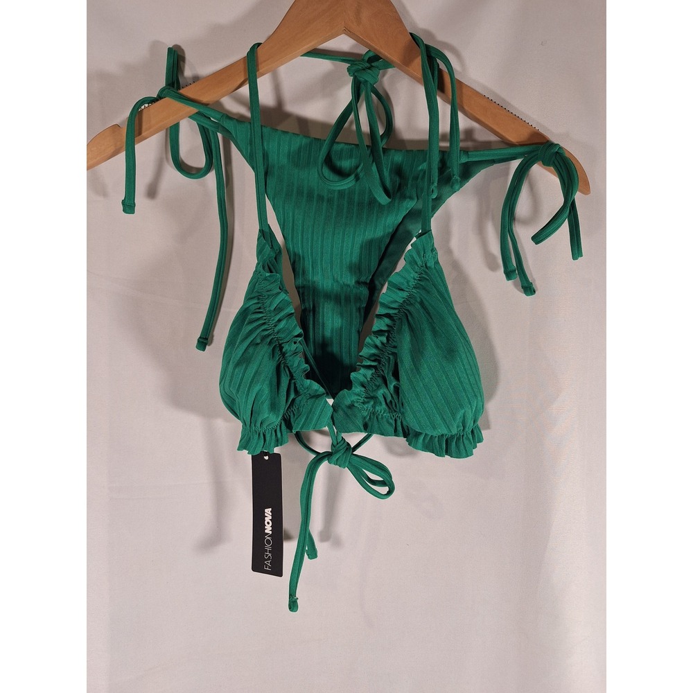 Fashion Nova Ariel Ruched 2 Piece Bikini Green Ribbed Ruffle ZDSR412 Mens Size M